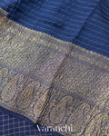 Navy Blue Checked Pure Kora Silk Saree