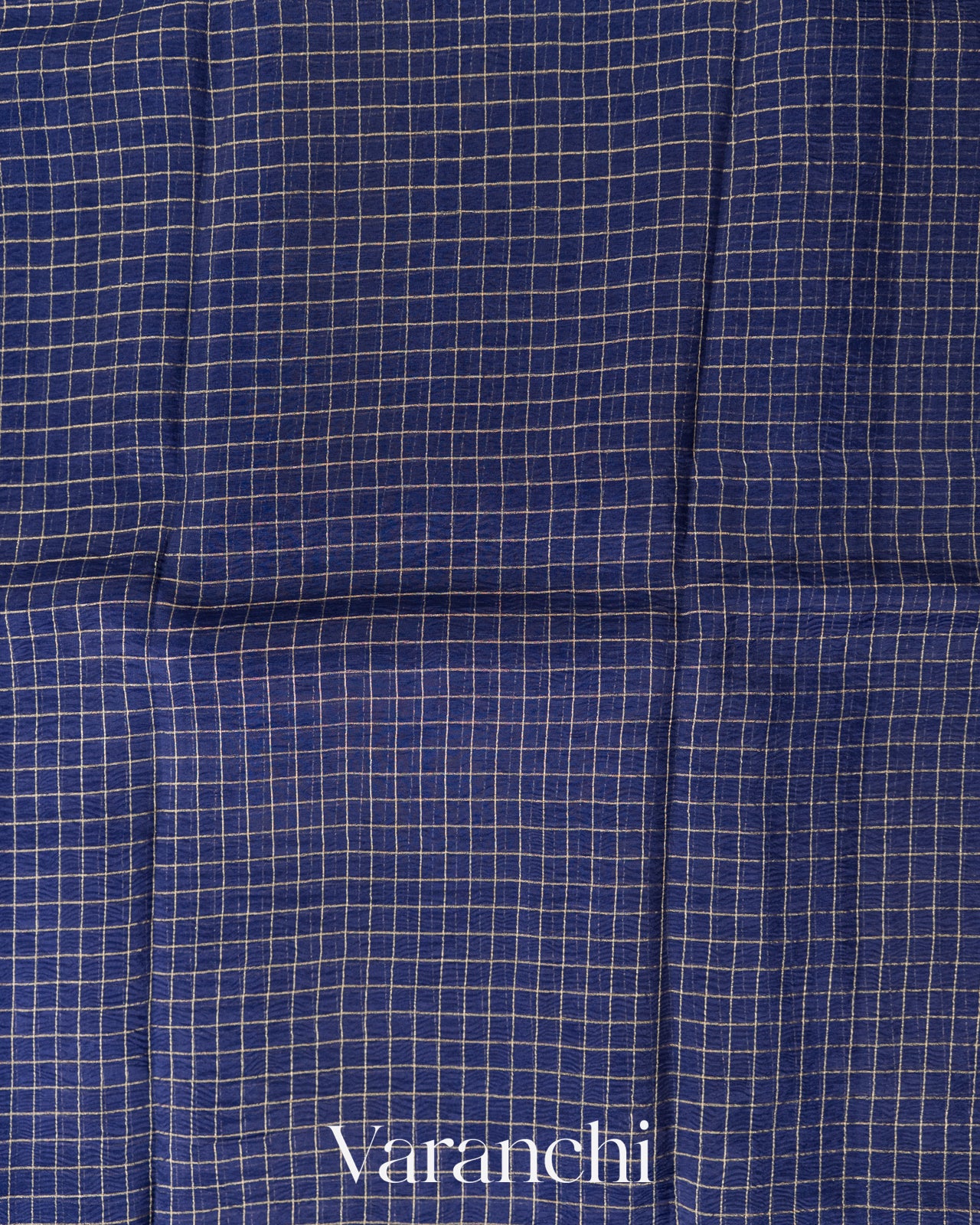 Navy Blue Checked Pure Kora Silk Saree