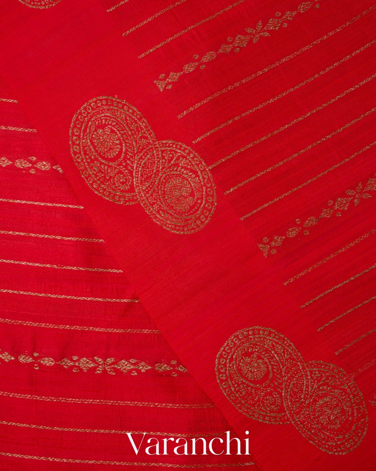 Chilly Red Striped Pure Raw Silk Handloom Saree