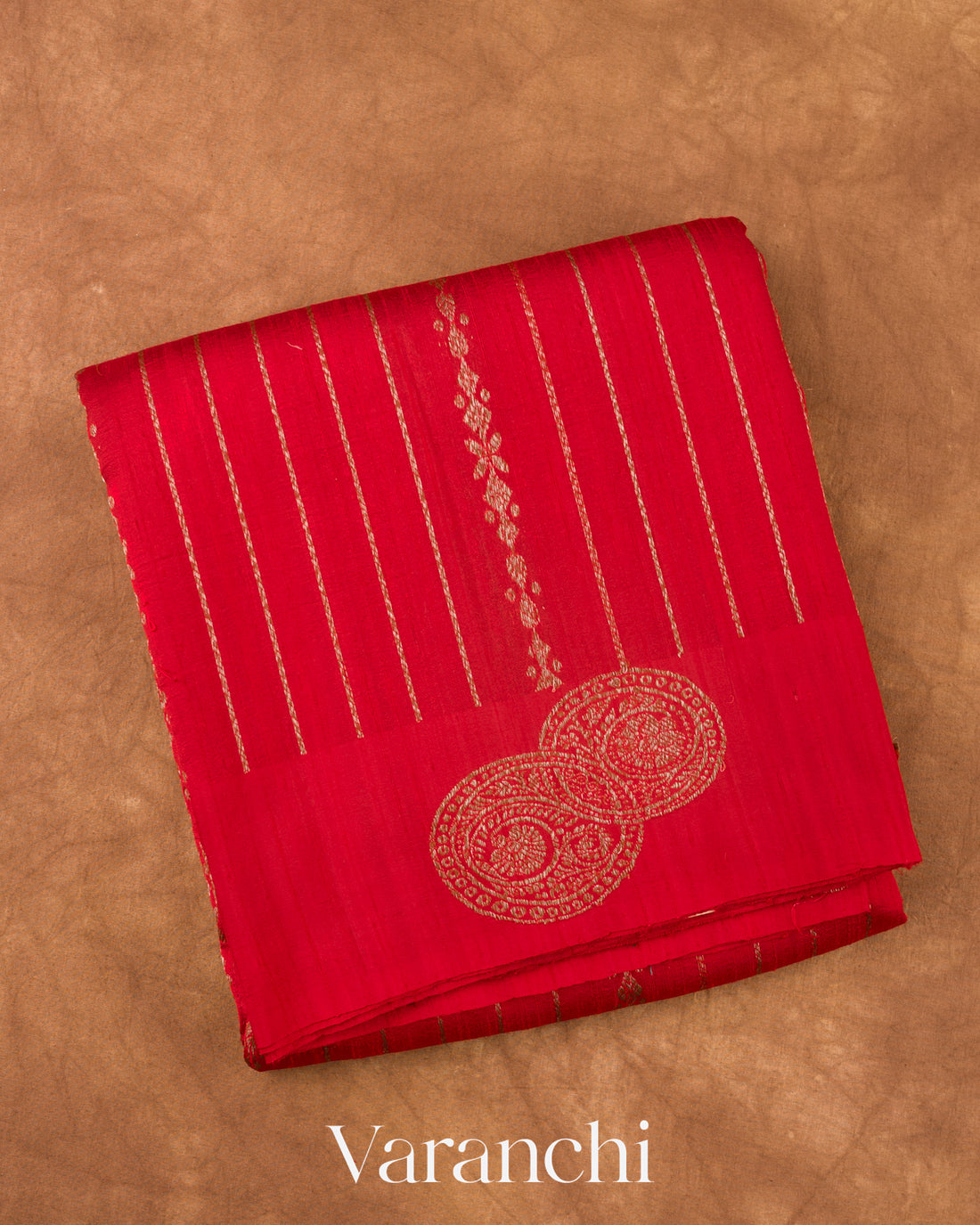 Chilly Red Striped Pure Raw Silk Handloom Saree
