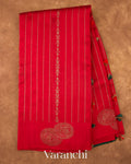 Chilly Red Striped Pure Raw Silk Handloom Saree