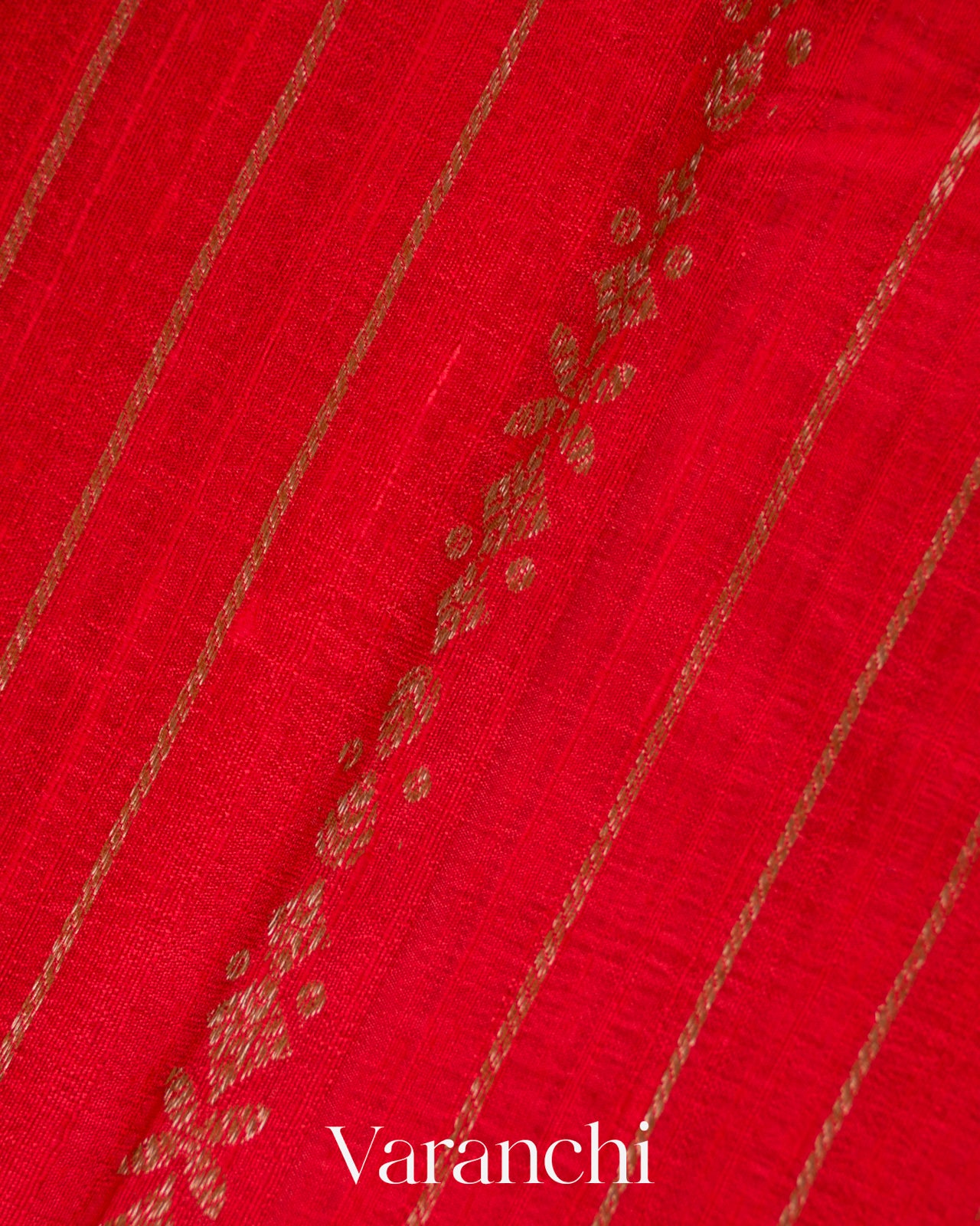 Chilly Red Striped Pure Raw Silk Handloom Saree
