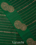 Bottle Green Striped Pure Raw Silk Handloom Saree