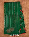 Bottle Green Striped Pure Raw Silk Handloom Saree