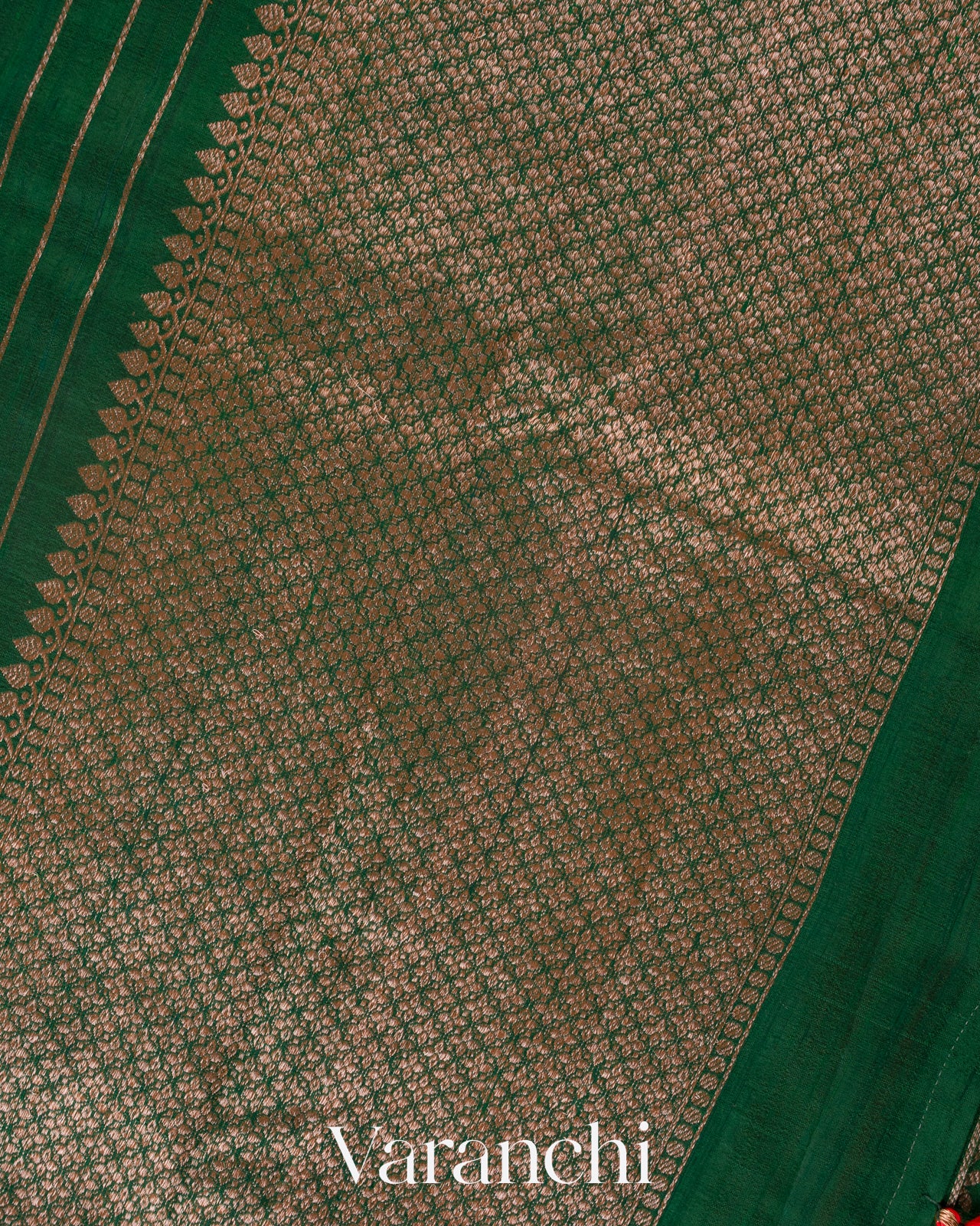 Bottle Green Striped Pure Raw Silk Handloom Saree
