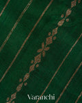 Bottle Green Striped Pure Raw Silk Handloom Saree