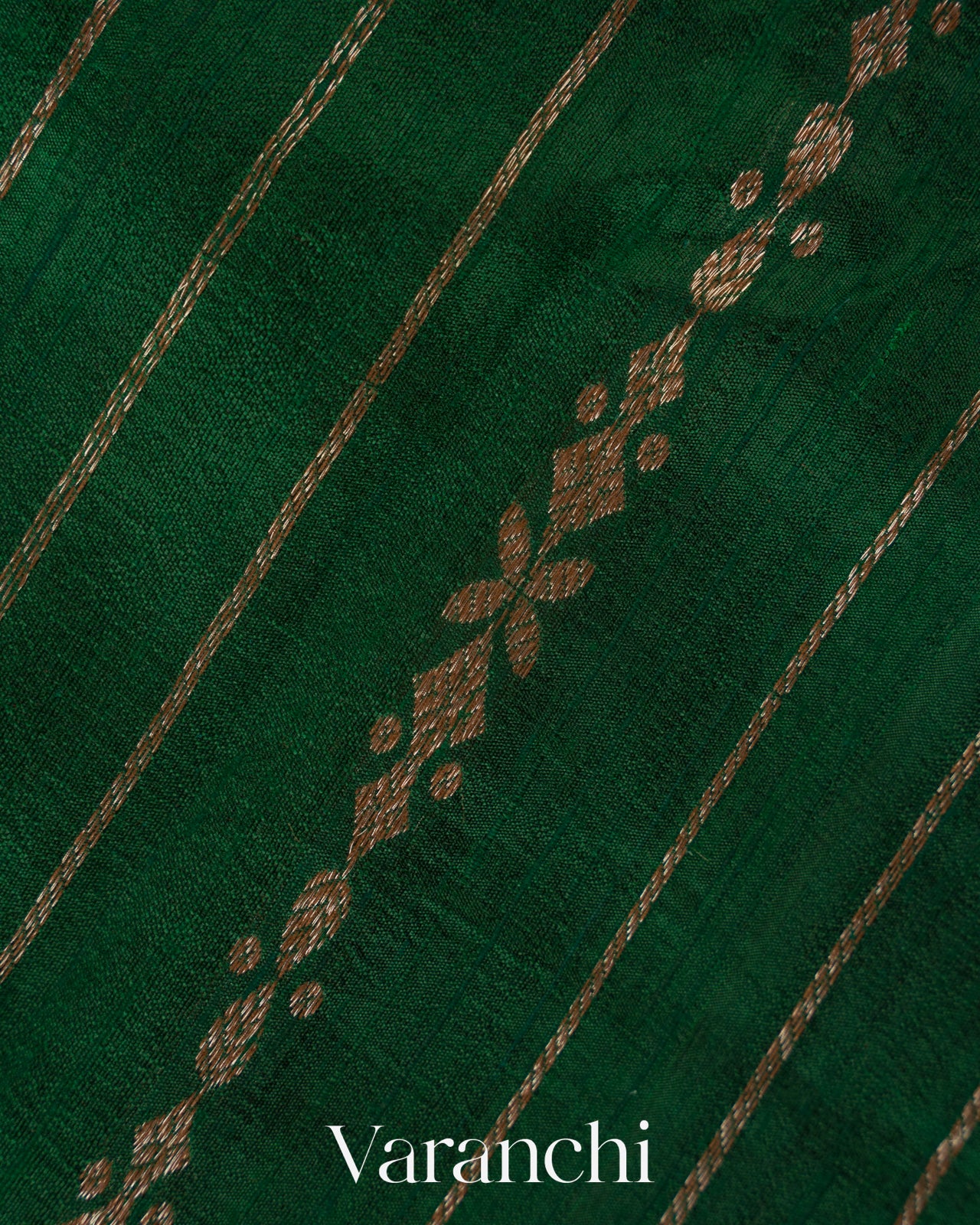 Bottle Green Striped Pure Raw Silk Handloom Saree