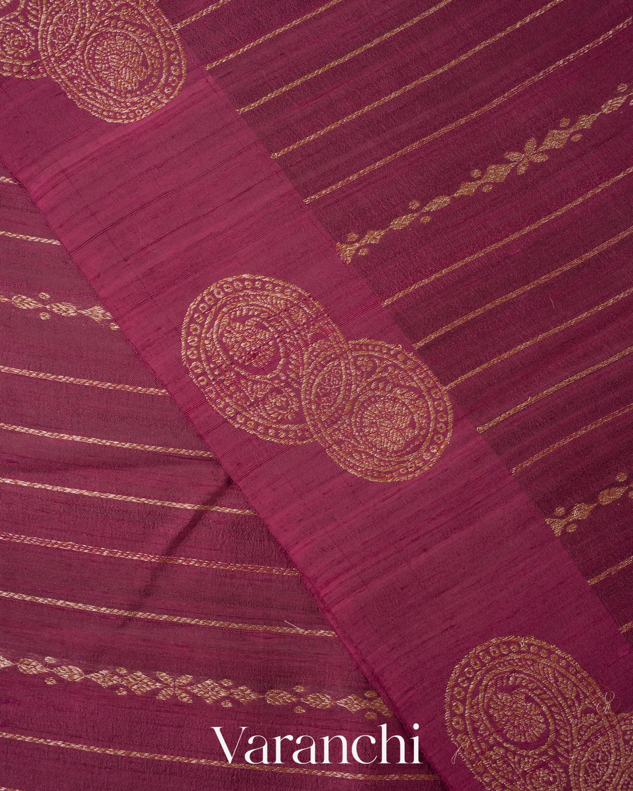 Wine Purple Striped Pure Raw Silk Handloom Saree