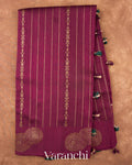 Wine Purple Striped Pure Raw Silk Handloom Saree