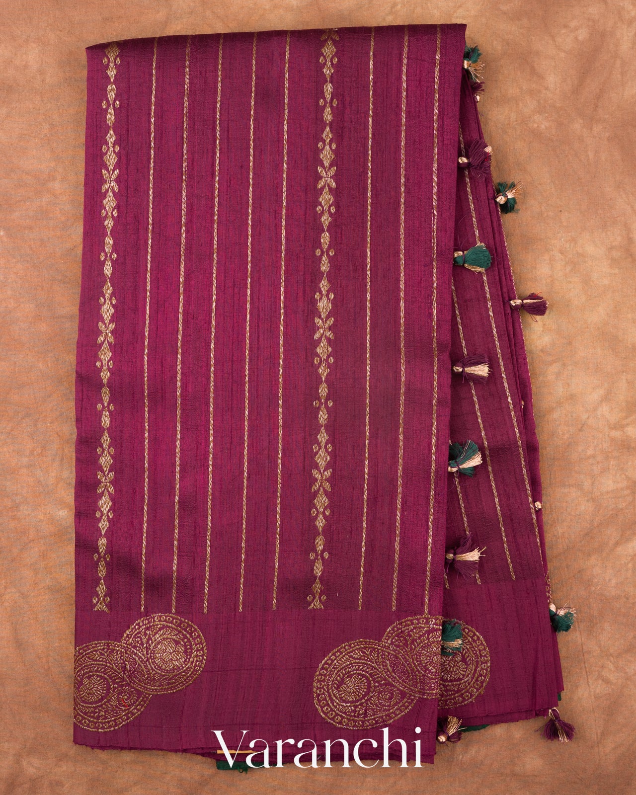 Wine Purple Striped Pure Raw Silk Handloom Saree
