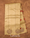 Beige Striped Pure Raw Silk Handloom Saree