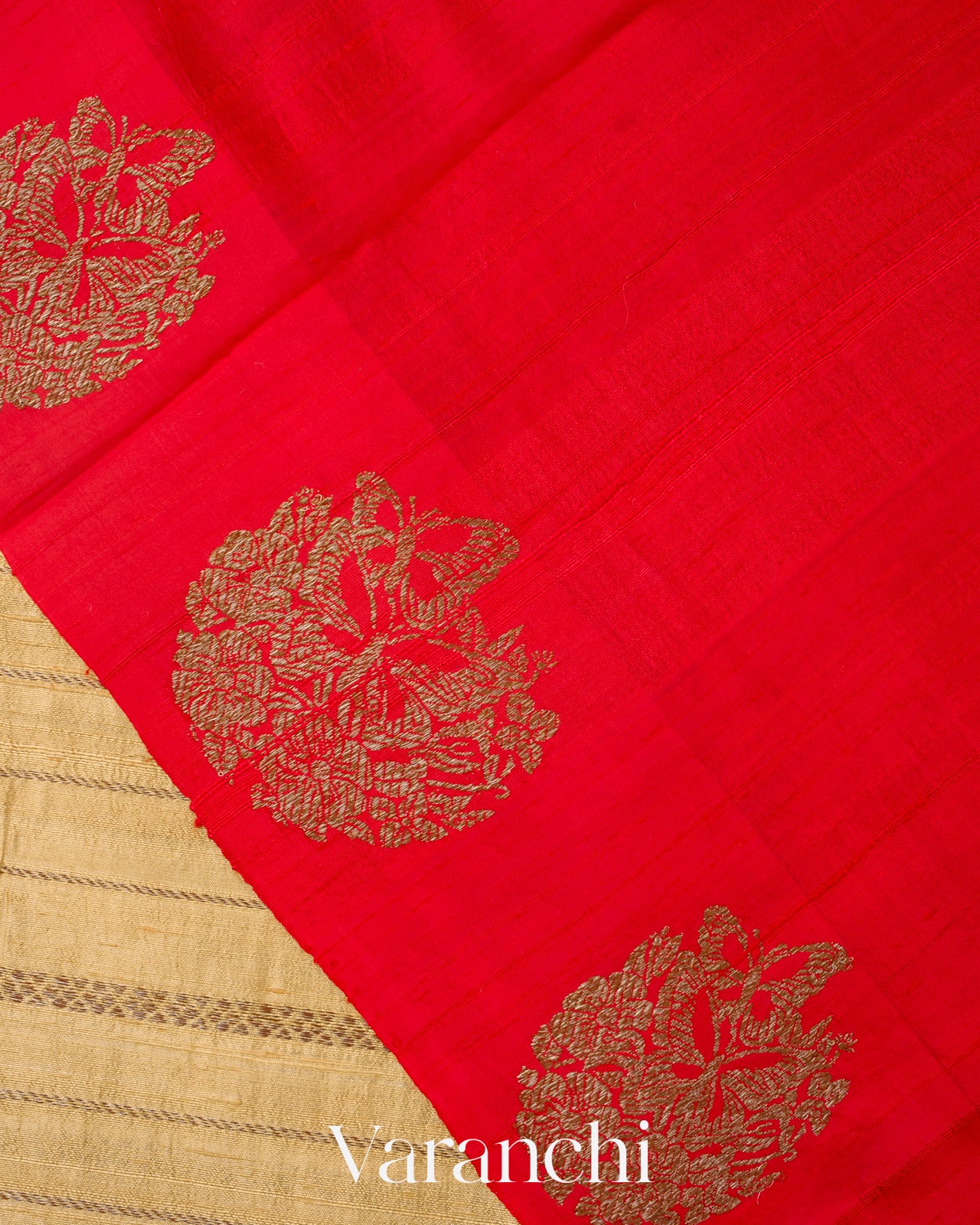 Beige Striped Pure Raw Silk Handloom Saree