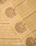 Beige Striped Pure Raw Silk Handloom Saree