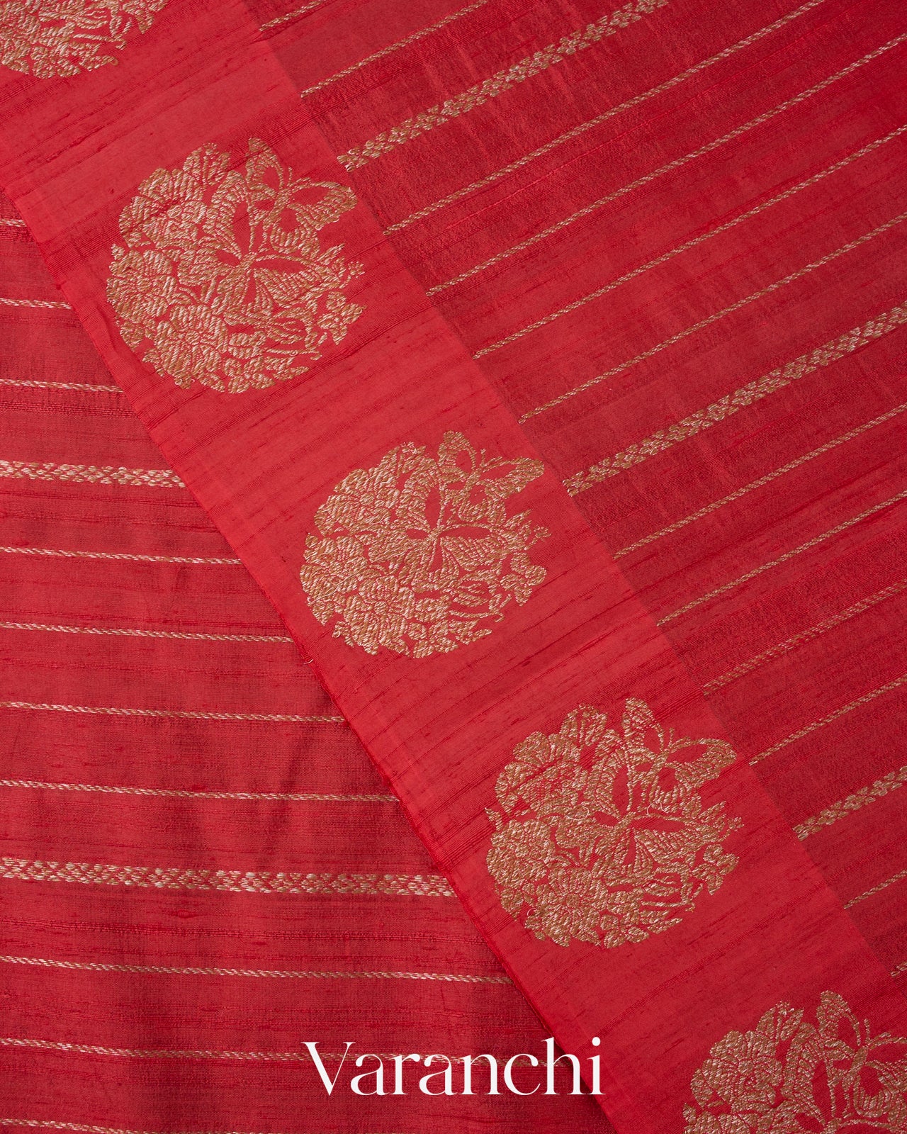 Crimson Striped Pure Raw Silk Handloom Saree