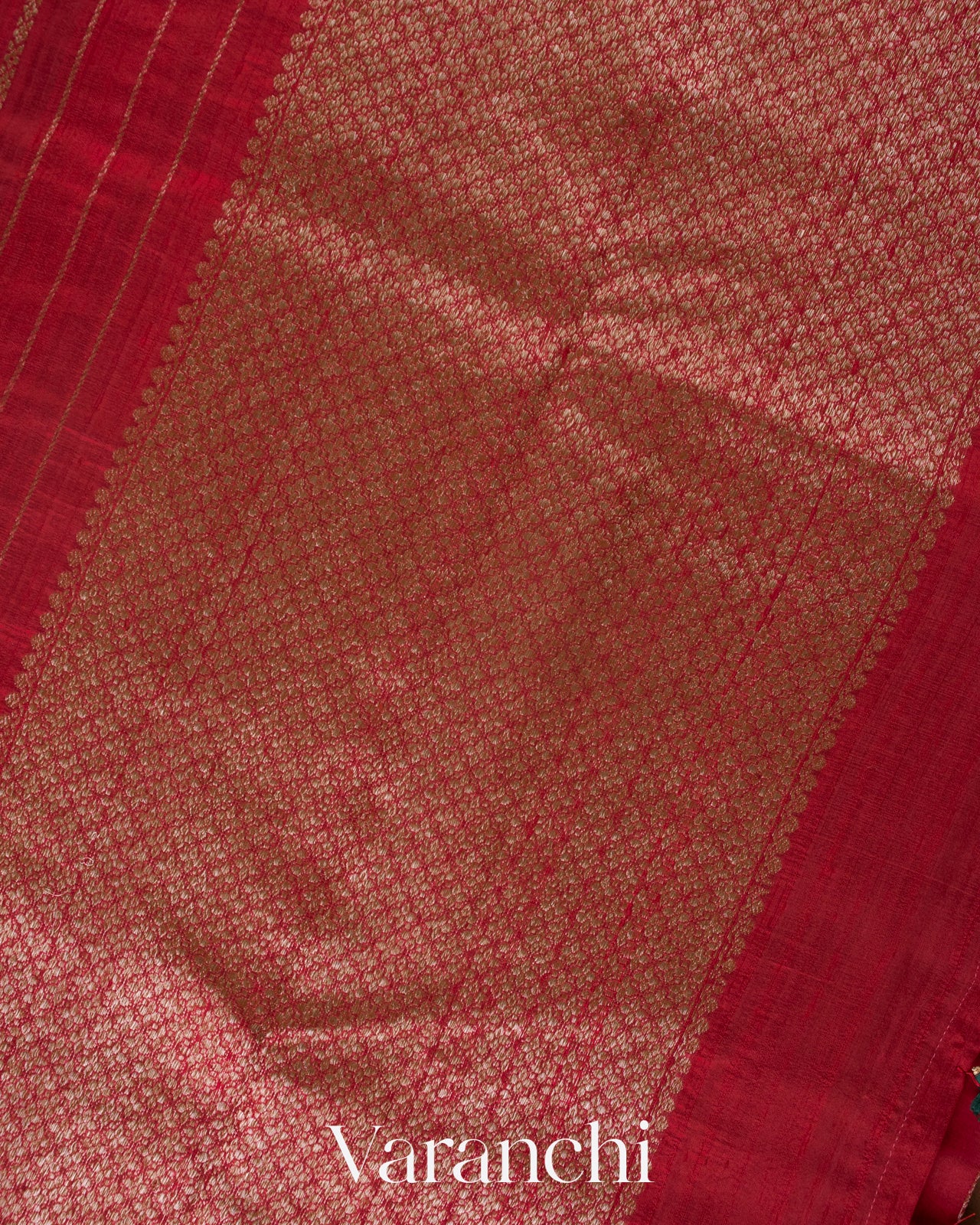 Crimson Striped Pure Raw Silk Handloom Saree