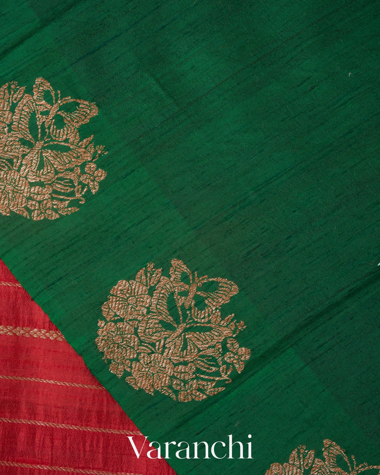 Crimson Striped Pure Raw Silk Handloom Saree
