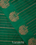 Bottle Green Striped Pure Raw Silk Handloom Saree