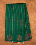 Bottle Green Striped Pure Raw Silk Handloom Saree