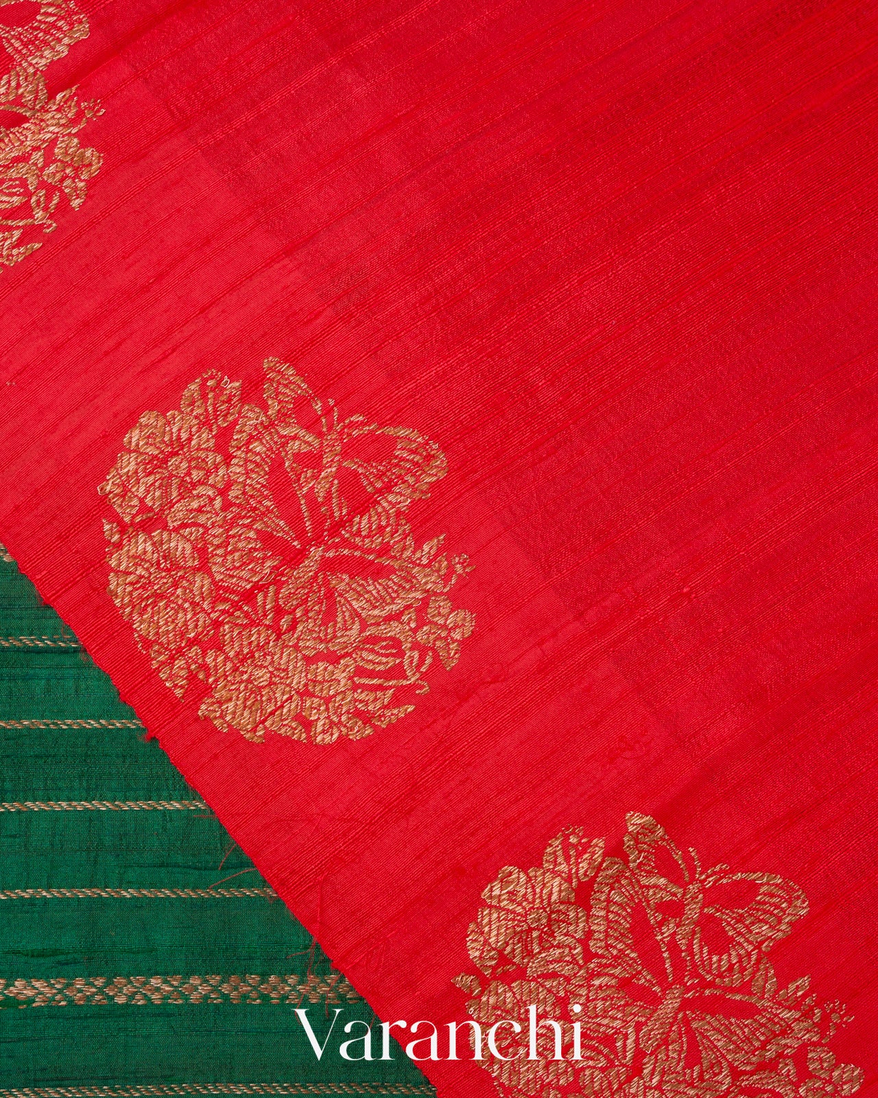 Bottle Green Striped Pure Raw Silk Handloom Saree