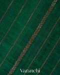 Bottle Green Striped Pure Raw Silk Handloom Saree