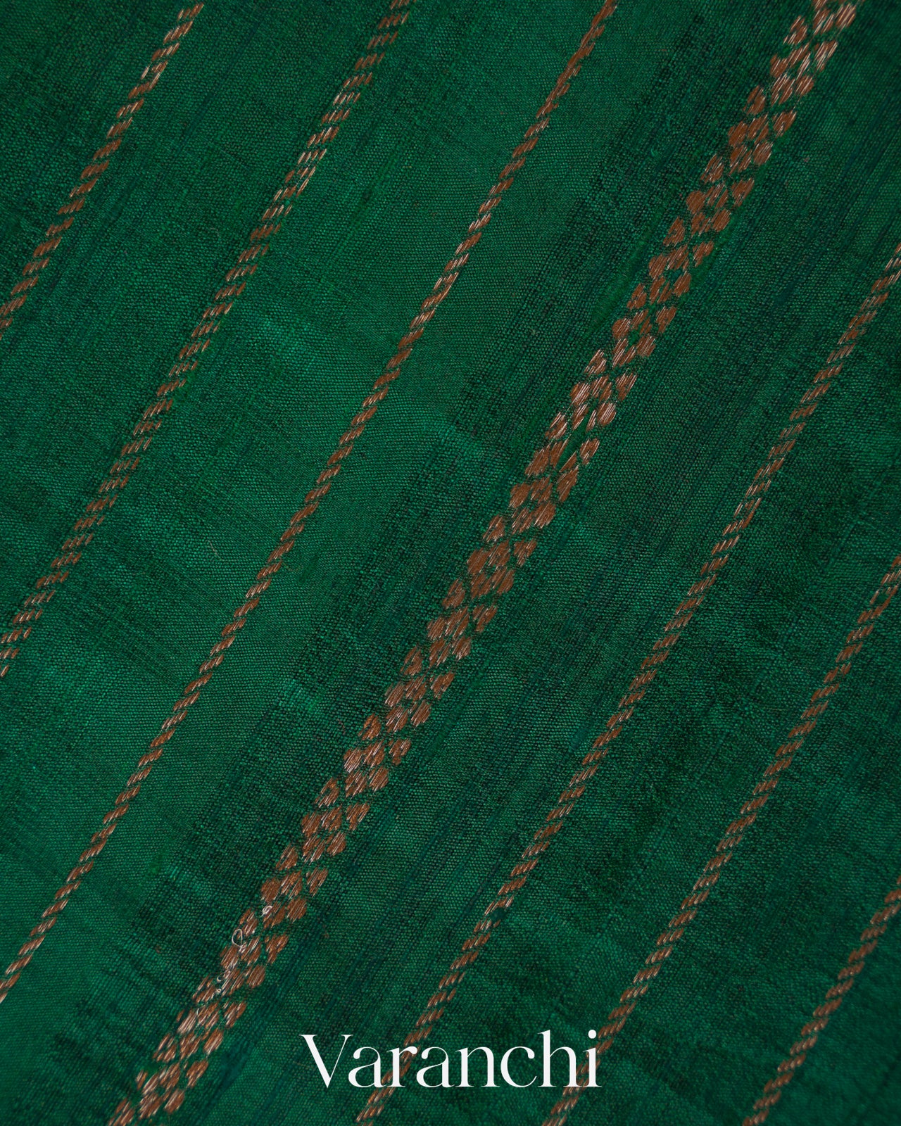Bottle Green Striped Pure Raw Silk Handloom Saree