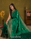 Rama Green Pure Raw Silk Handloom Saree