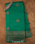 Rama Green Pure Raw Silk Handloom Saree