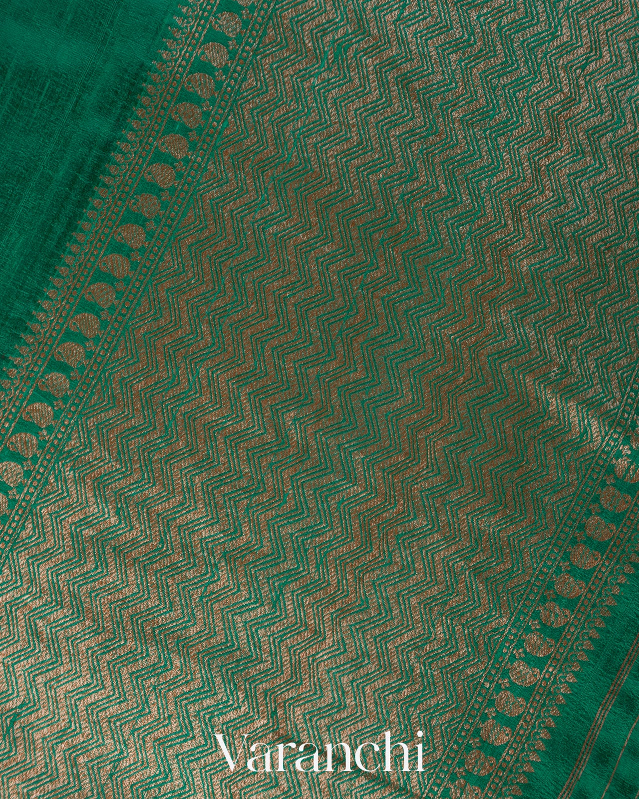 Rama Green Pure Raw Silk Handloom Saree