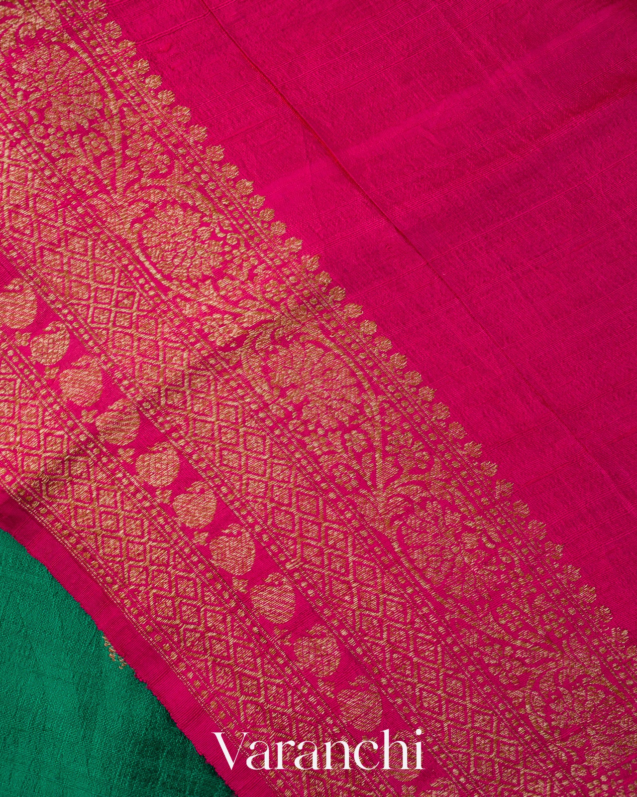 Rama Green Pure Raw Silk Handloom Saree