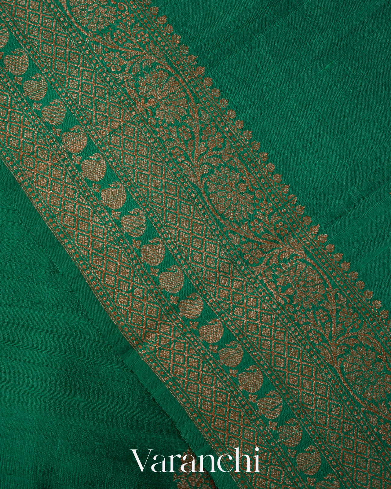 Rama Green Pure Raw Silk Handloom Saree