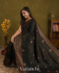 Black Pure Raw Silk Handloom Saree