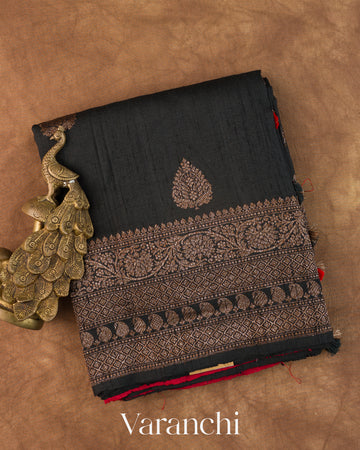 Black Pure Raw Silk Handloom Saree