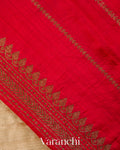 Cream Borderless Pure Raw Silk Handloom Saree