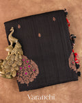 Black Borderless Pure Raw Silk Handloom Saree