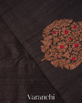 Black Borderless Pure Raw Silk Handloom Saree