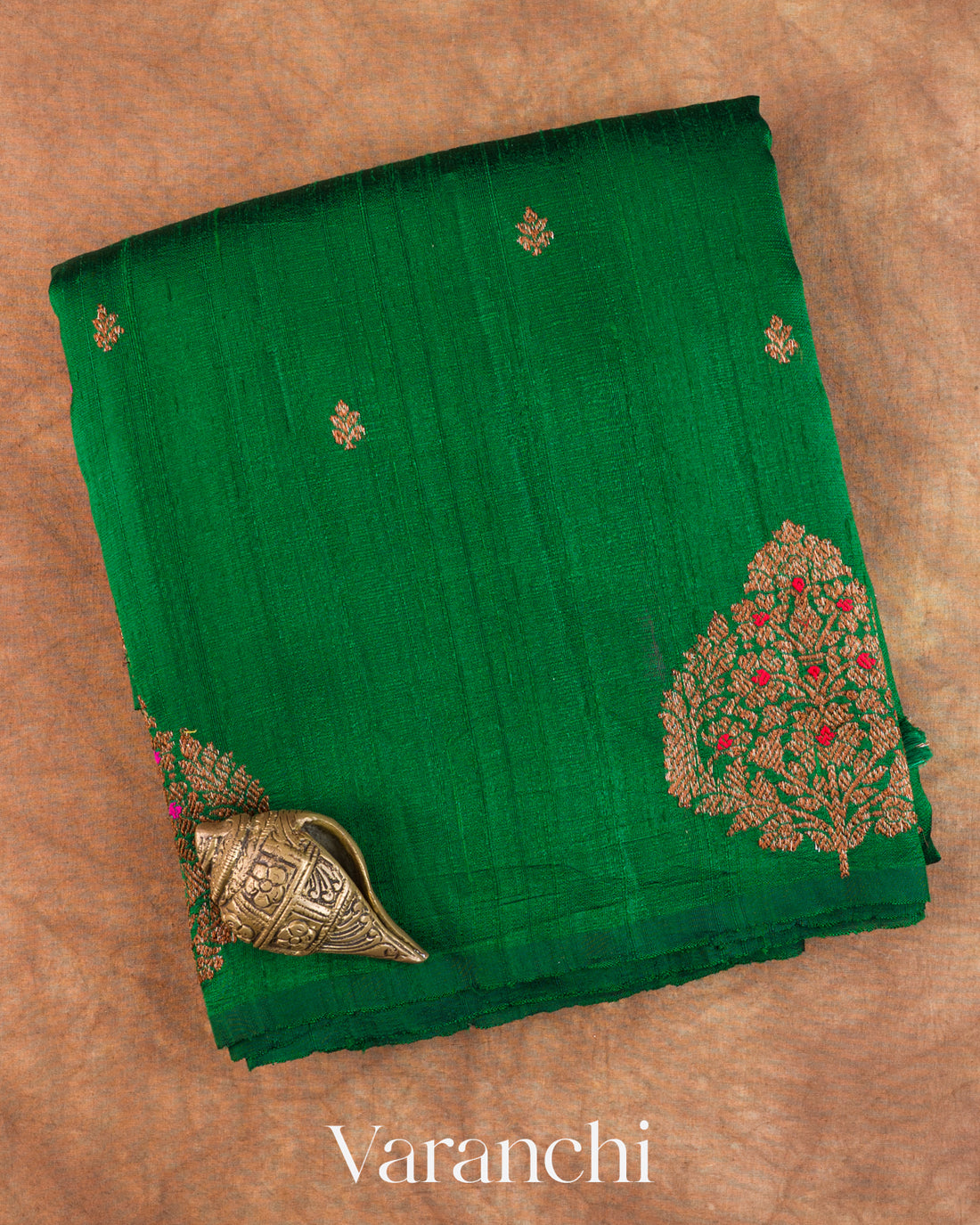 Emerald Green Borderless Pure Raw Silk Handloom Saree