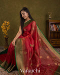 Crimson Red Pure Kora Silk Saree