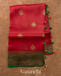 Crimson Red Pure Kora Silk Saree
