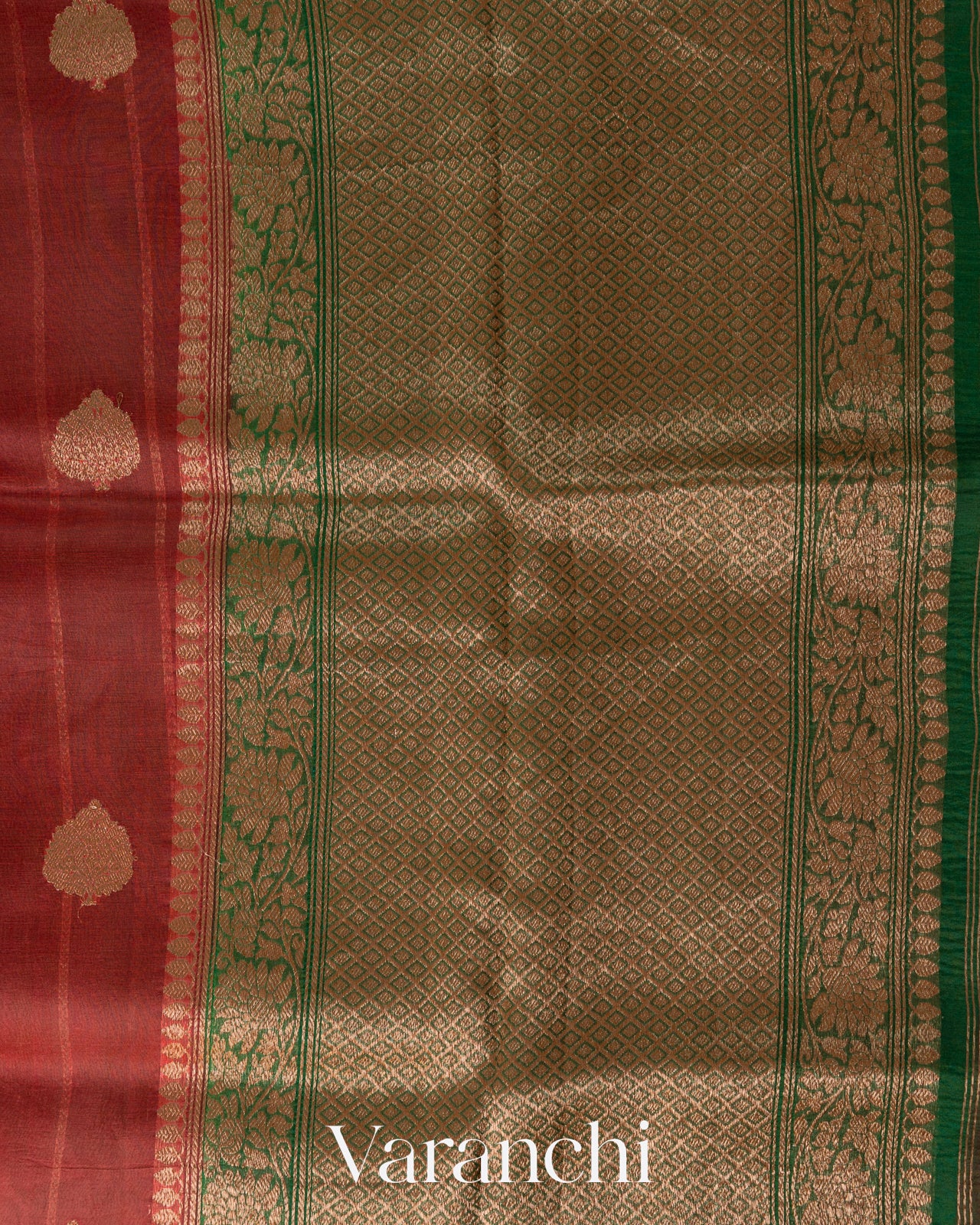 Crimson Red Pure Kora Silk Saree