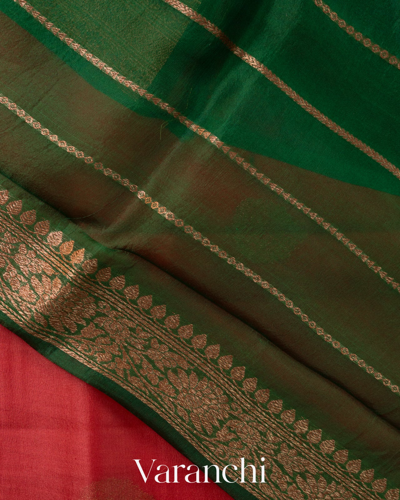 Crimson Red Pure Kora Silk Saree