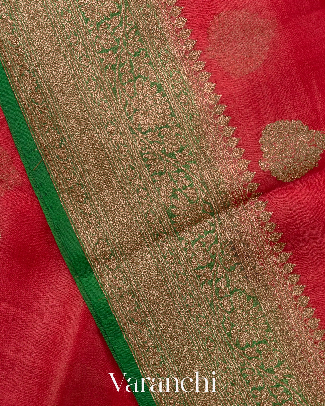 Crimson Red Pure Kora Silk Saree
