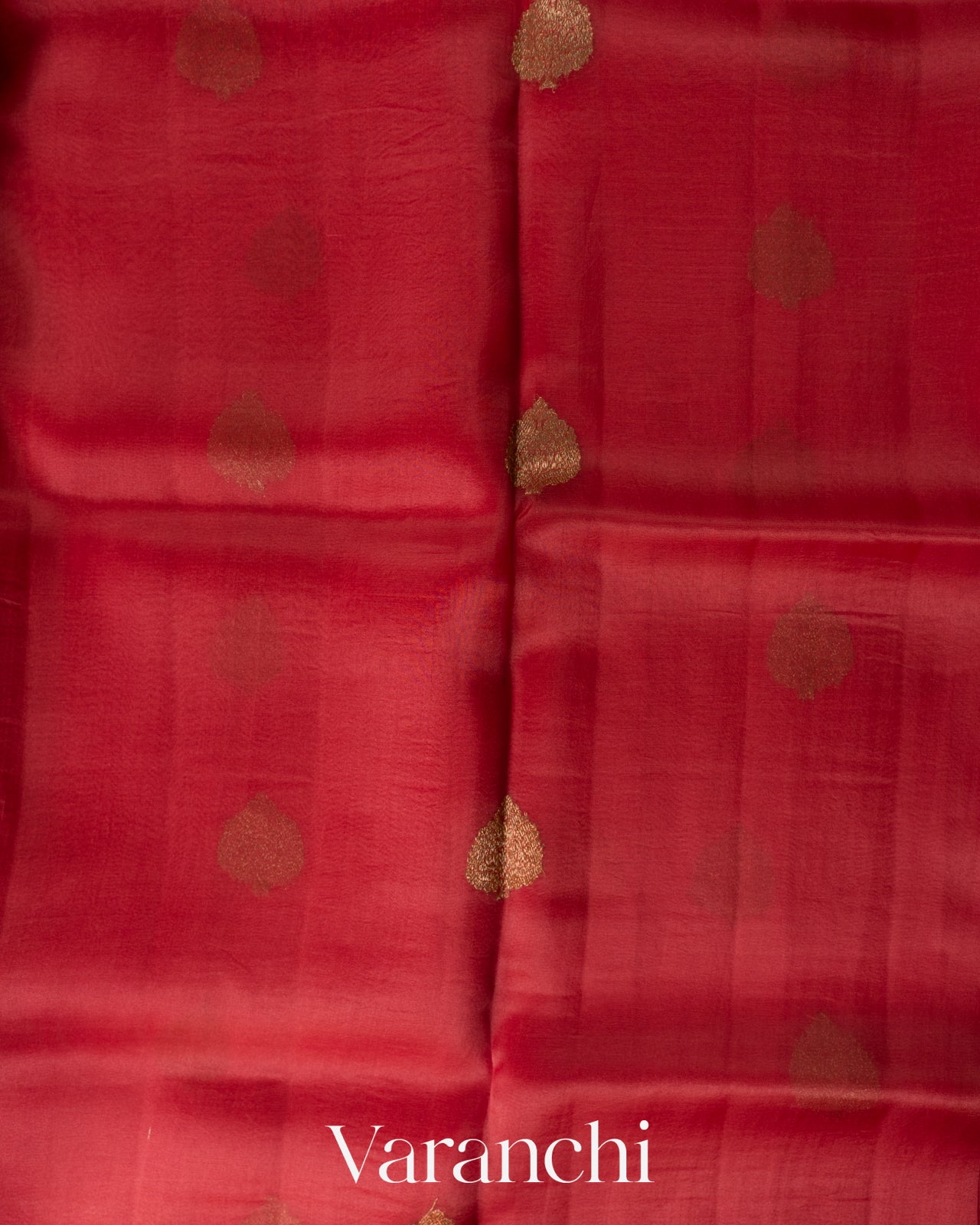 Crimson Red Pure Kora Silk Saree