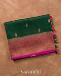 Bottle Green Pure Kora Silk Handloom Saree