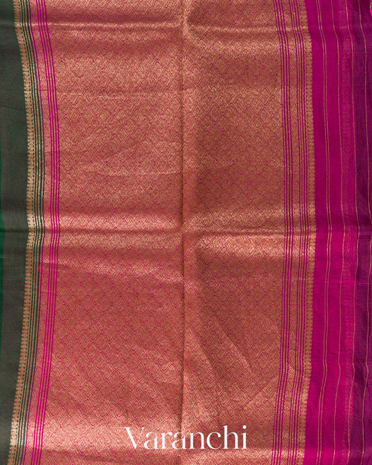 Bottle Green Pure Kora Silk Handloom Saree