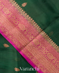 Bottle Green Pure Kora Silk Handloom Saree