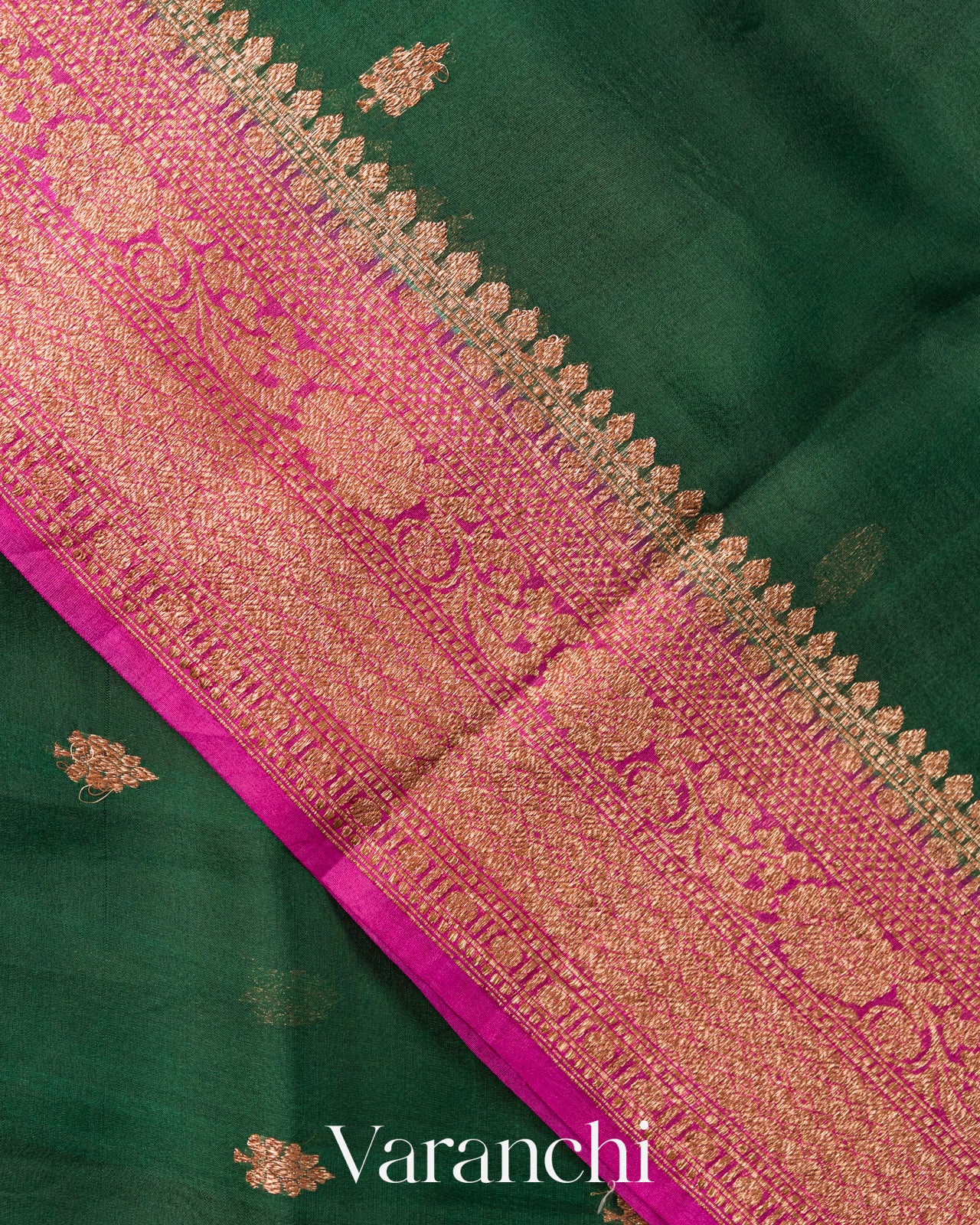 Bottle Green Pure Kora Silk Handloom Saree