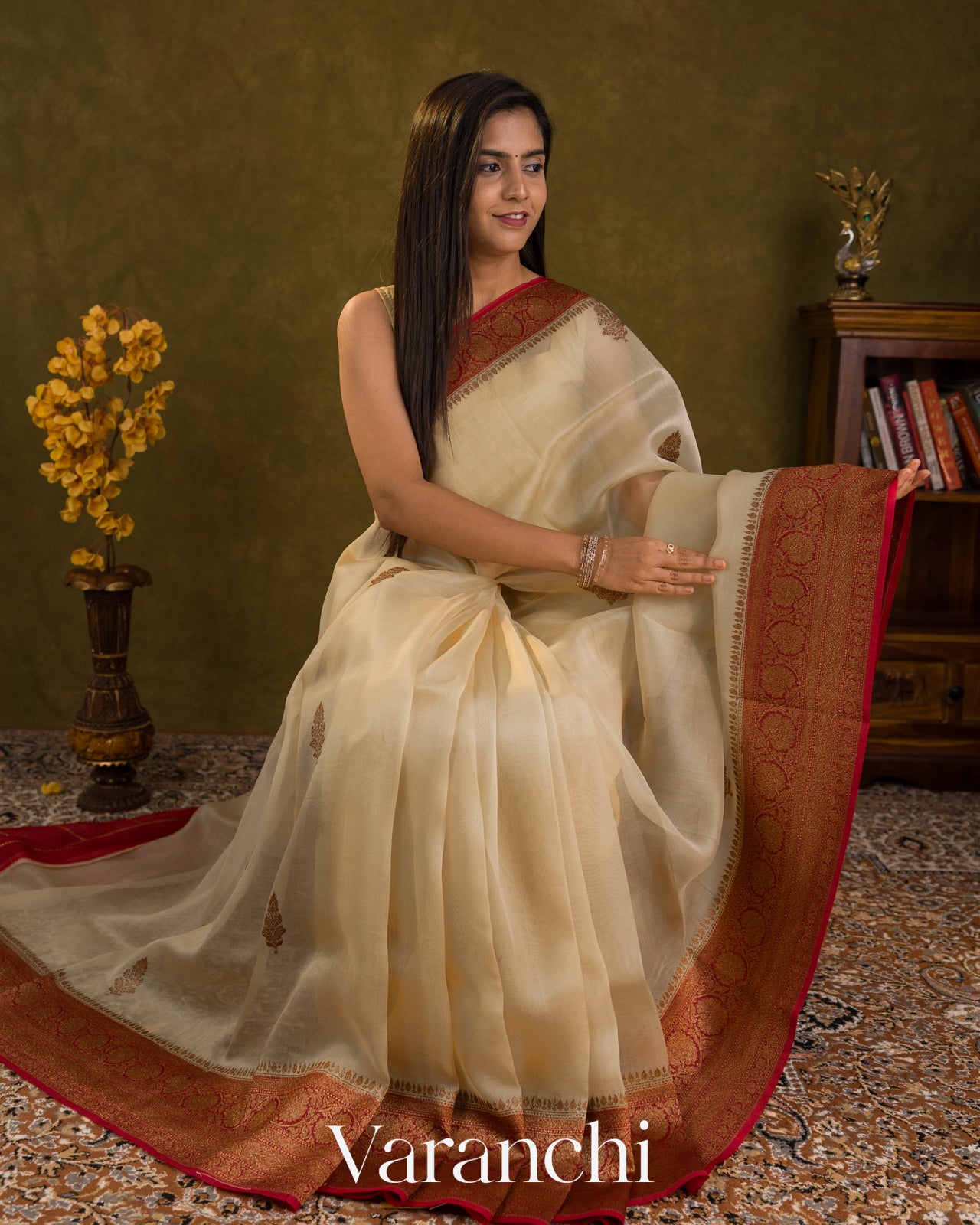 Ivory Pure Kora Silk Handloom Saree