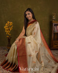 Ivory Pure Kora Silk Handloom Saree