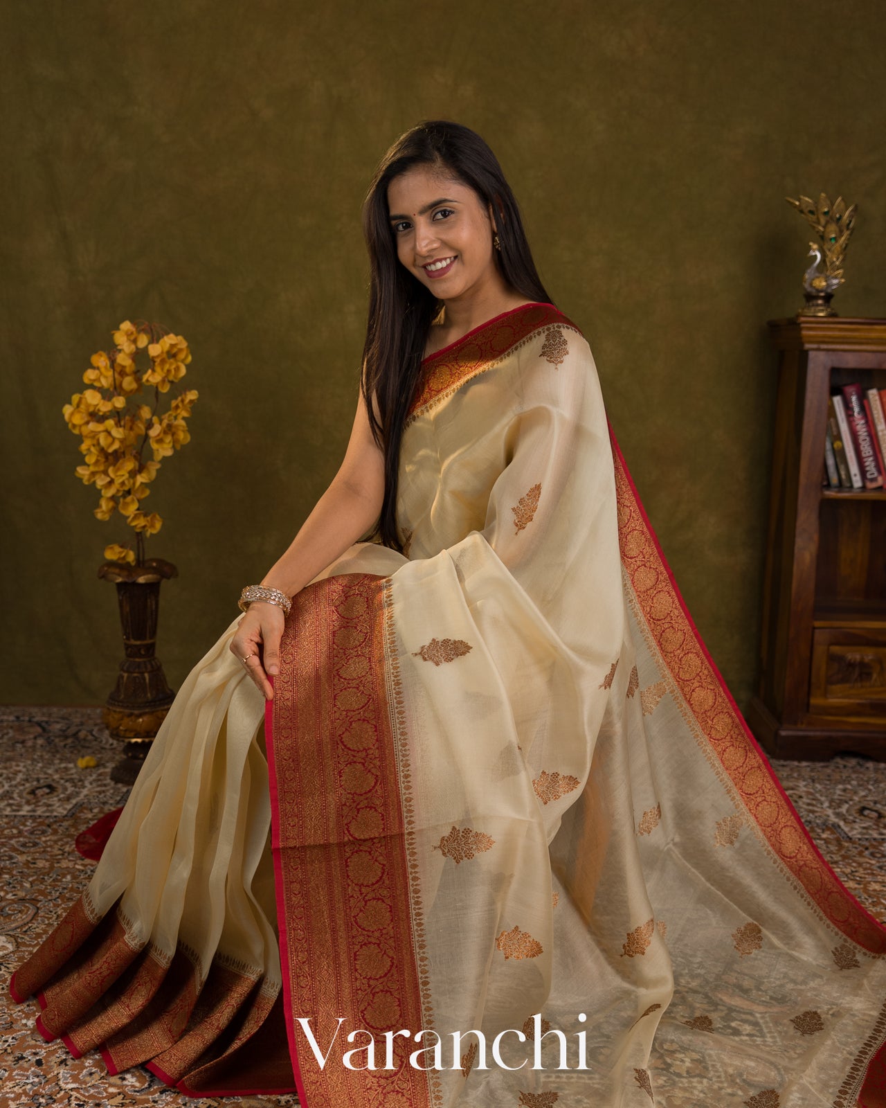Ivory Pure Kora Silk Handloom Saree