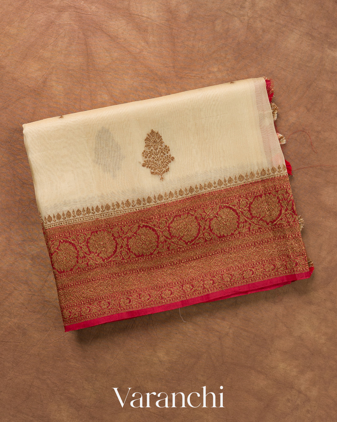 Ivory Pure Kora Silk Handloom Saree